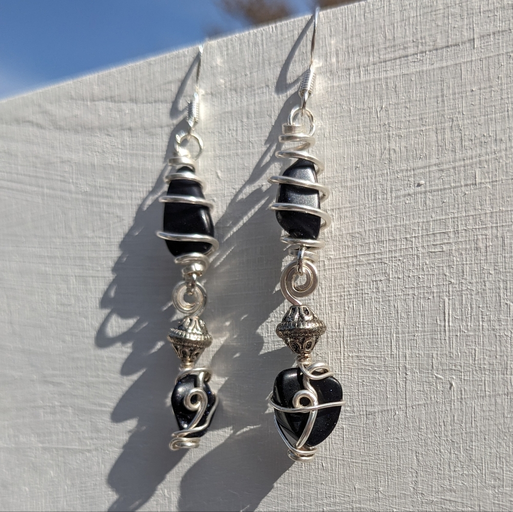🌟SOLD🌟Goldstone Crystals Silver Earrings Long Positive Attitude Ambition - Picture 6 of 12